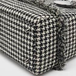 Pre Owned Dior Black/White Houndstooth Patterned Tweed Medium Lady Dior Tote