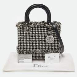 Pre Owned Dior Black/White Houndstooth Patterned Tweed Medium Lady Dior Tote