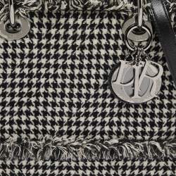 Pre Owned Dior Black/White Houndstooth Patterned Tweed Medium Lady Dior Tote