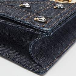Pre Owned Dior Blue Denim Medium Crystal Embellished Diorama Shoulder Bag