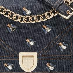 Pre Owned Dior Blue Denim Medium Crystal Embellished Diorama Shoulder Bag
