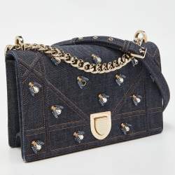 Pre Owned Dior Blue Denim Medium Crystal Embellished Diorama Shoulder Bag