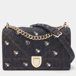 Pre Owned Dior Blue Denim Medium Crystal Embellished Diorama Shoulder Bag