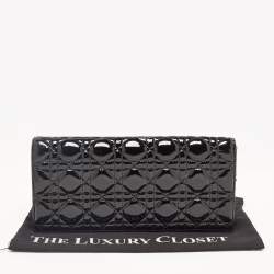 Pre Owned Dior Black Cannage Patent Leather Lady Dior Clutch