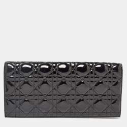 Pre Owned Dior Black Cannage Patent Leather Lady Dior Clutch