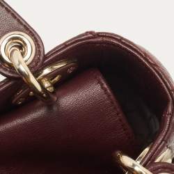 Pre Owned Dior Burgundy Cannage Leather Mini Lady Dior Tote
