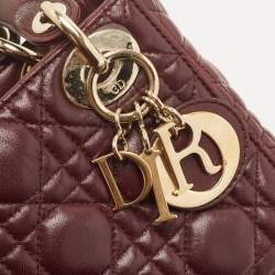 Pre Owned Dior Burgundy Cannage Leather Mini Lady Dior Tote