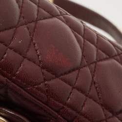 Pre Owned Dior Burgundy Cannage Leather Mini Lady Dior Tote