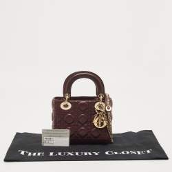 Pre Owned Dior Burgundy Cannage Leather Mini Lady Dior Tote
