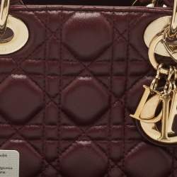 Pre Owned Dior Burgundy Cannage Leather Mini Lady Dior Tote