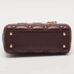 Pre Owned Dior Burgundy Cannage Leather Mini Lady Dior Tote