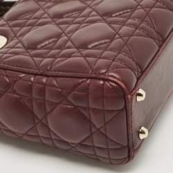 Pre Owned Dior Burgundy Cannage Leather Mini Lady Dior Tote