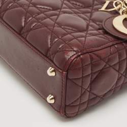 Pre Owned Dior Burgundy Cannage Leather Mini Lady Dior Tote