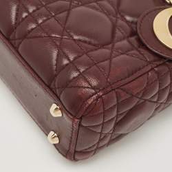 Pre Owned Dior Burgundy Cannage Leather Mini Lady Dior Tote