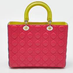 Pre Owned Dior Tri Color Cannage Leather Large Lady Dior Tote