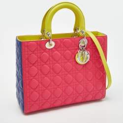 Pre Owned Dior Tri Color Cannage Leather Large Lady Dior Tote