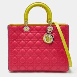 Pre Owned Dior Tri Color Cannage Leather Large Lady Dior Tote