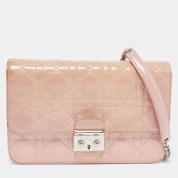 Pre Owned Dior Light Pink Cannage Patent Leather Miss Dior Promenade Chain Bag