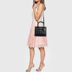 Pre Owned Dior Black Cannage Patent Leather Medium Lady Dior Tote