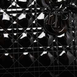 Pre Owned Dior Black Cannage Patent Leather Medium Lady Dior Tote