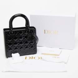 Pre Owned Dior Black Cannage Patent Leather Medium Lady Dior Tote