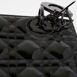 Pre Owned Dior Black Cannage Patent Leather Medium Lady Dior Tote