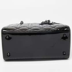 Pre Owned Dior Black Cannage Patent Leather Medium Lady Dior Tote