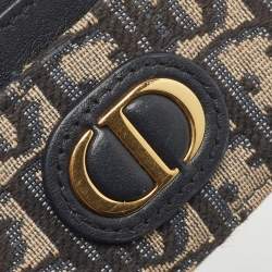 Pre Owned Dior Navy Blue Oblique Canvas and Leather 30 Montaigne Card Holder