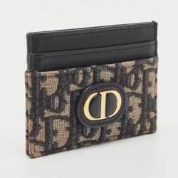Pre Owned Dior Navy Blue Oblique Canvas and Leather 30 Montaigne Card Holder