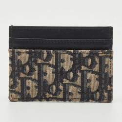Pre Owned Dior Navy Blue Oblique Canvas and Leather 30 Montaigne Card Holder