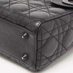 Dior Black Cannage Matte Leather Small Lady Dior Tote