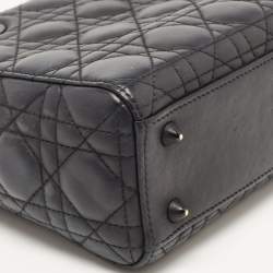 Dior Black Cannage Matte Leather Small Lady Dior Tote