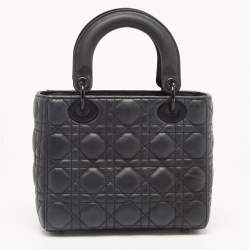 Dior Black Cannage Matte Leather Small Lady Dior Tote