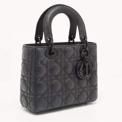 Dior Black Cannage Matte Leather Small Lady Dior Tote