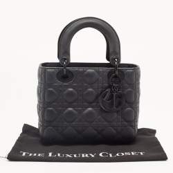 Dior Black Cannage Matte Leather Small Lady Dior Tote