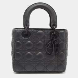 Dior Black Cannage Matte Leather Small Lady Dior Tote