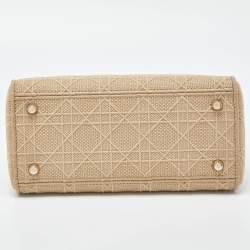 Dior Beige Cannage Embroidered Canvas Medium Lady D-Lite Tote