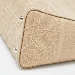 Dior Beige Cannage Embroidered Canvas Medium Lady D-Lite Tote