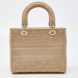 Dior Beige Cannage Embroidered Canvas Medium Lady D-Lite Tote