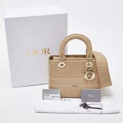 Dior Beige Cannage Embroidered Canvas Medium Lady D-Lite Tote