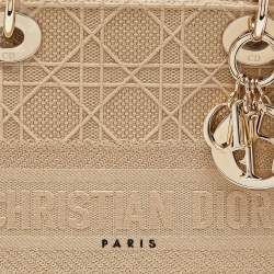 Dior Beige Cannage Embroidered Canvas Medium Lady D-Lite Tote