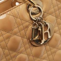 Pre Owned Dior Beige Cannage Patent Leather Large Lady Dior Tote
