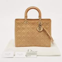 Pre Owned Dior Beige Cannage Patent Leather Large Lady Dior Tote