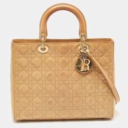 Pre Owned Dior Beige Cannage Patent Leather Large Lady Dior Tote