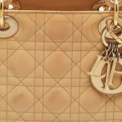 Pre Owned Dior Beige Cannage Patent Leather Large Lady Dior Tote