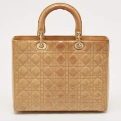 Pre Owned Dior Beige Cannage Patent Leather Large Lady Dior Tote