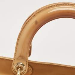 Pre Owned Dior Beige Cannage Patent Leather Large Lady Dior Tote