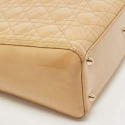 Pre Owned Dior Beige Cannage Patent Leather Large Lady Dior Tote