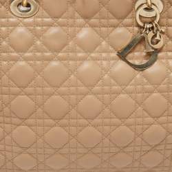 Dior Beige Cannage Leather Large Soft Lady Dior Shopper Tote