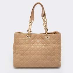 Dior Beige Cannage Leather Large Soft Lady Dior Shopper Tote
